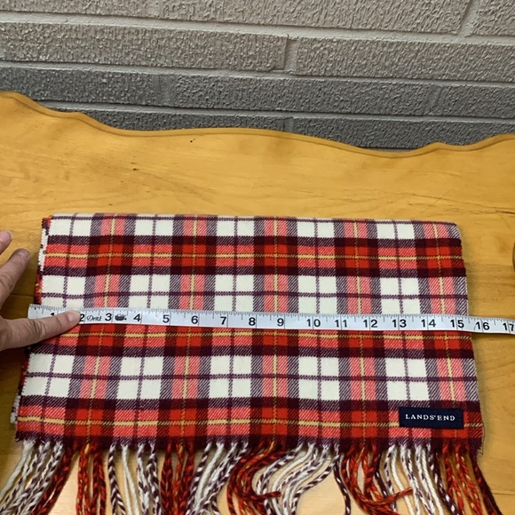 Land's End Red Plaid Winter Scarf EUC 418320 Unisex 15"x62" - Picture 5 of 6
